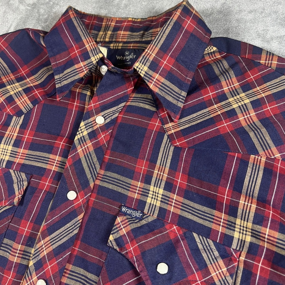 Vintage Wrangler Mens Size M Plaid Long Sleeve Pearl‎ Snap Button Western Shirt - Picture 4 of 12